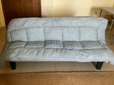 Comfortable Futon Sofa Bed with Checkered Cover