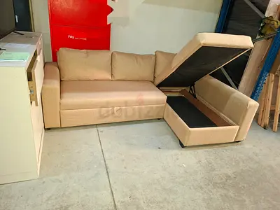 Tenth rating: Two sofa beds – grey fabric, solid frame, under-seat storage, easy bed pull-out, cushi