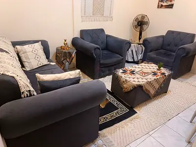 Used ( Sofa ,  2 chairs  small table + ( white Medium Table  and 3 chairs )