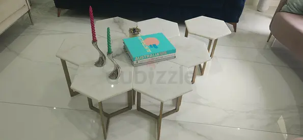Modern Marble Hexagon Coffee Tables – 8 Pieces Modular Set – Can Separate – 900 AED