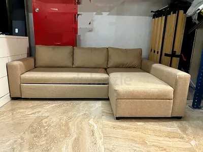 Seventh rating: Two sofa beds – L-shape, storage under seat, pull-out bed, soft fabric, high-density