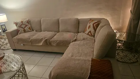 Comfortable L-shaped Sofa with Cushions