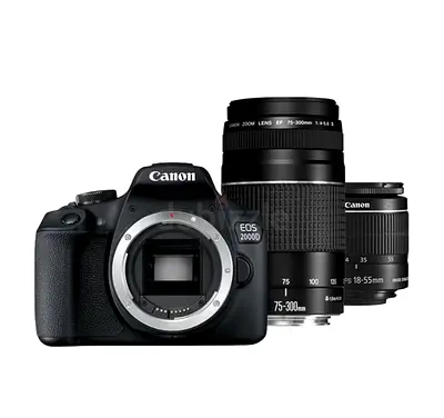 EOS 2000D DSLR Camera With EF-S 18-55mm f/3.5-5.6 IS II Lens + EF 75-300mm f/4-5.6 III USM 24.1MP