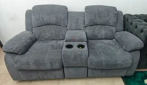 Comfortable Grey Recliner Sofa with Cup Holders