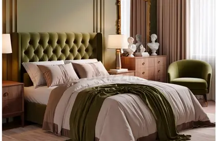 Elegant Green Upholstered king size Bed