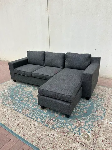 L-shaped grey sofa with left and right fitting,using top-grade materials for durability and eleganc