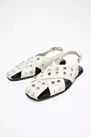 Zara Flat Leather Cage Sandals With Studs