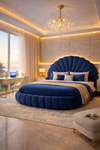 Elegant Blue Velvet Bed with Modern Design