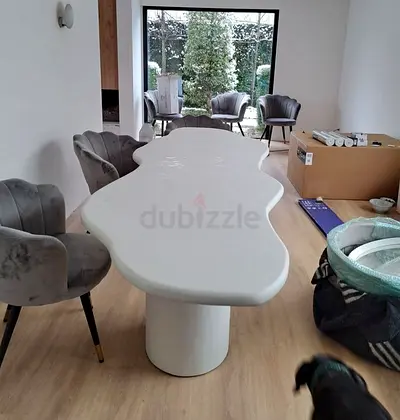 Custom Made Dining Tables with MDF, Glossy Sheet or Marble Top and Solid Wood Base