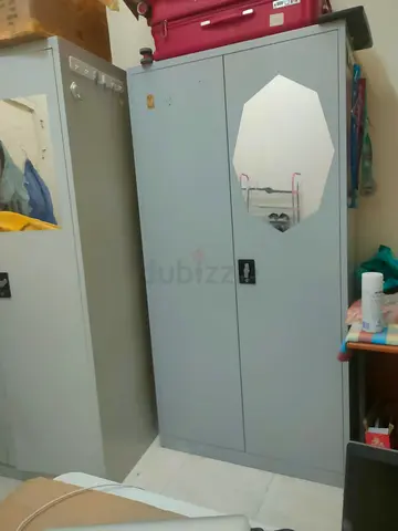 Grey Storage Cabinet with Mirror