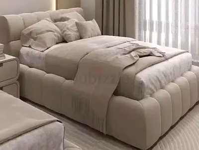 Elegant Beige Bed Frame with Plush Design