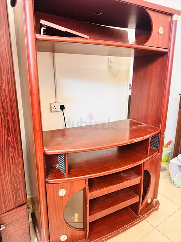 Red Wood TV Stand with shelves and wiring facilities