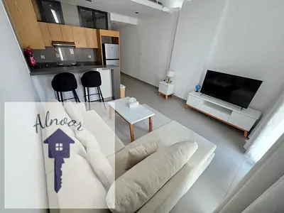 STUDIO WITH SEPARATE ROOM AND FURNITURE AVAILABLE FOR RENT IN AL MAMSHA WITH KITCHEN APPLIENCES GYM