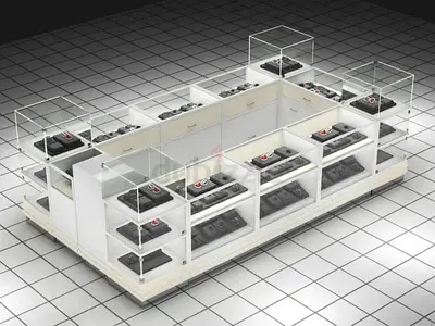 Modern Modular Glass Jewelry Display Kiosk