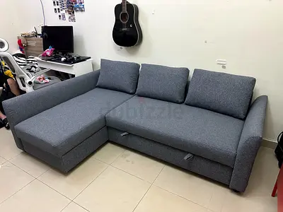 Comfortable 3-Seater Grey Sofa Bed with storage box. Perfect for guests and daily use.