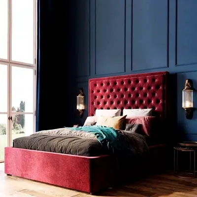 Elegant Red Velvet Bed Frame with Headboard