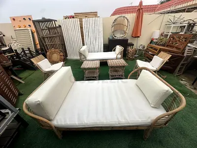 Wicker set 2 daybed and 2 chairs and 2 small side tables comes with cushions dimensions 180x90 cms