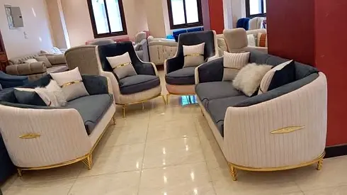 Luxury 7-Seater Modern Velvet Sofa Set with Gold Accents