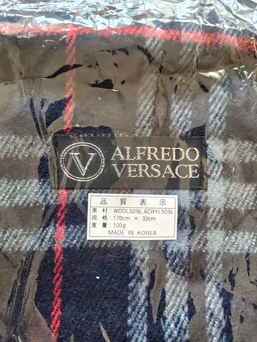 New Alfredo Versace Checkered Plaid Fringe Wool Acrylic Scarf Japan Korea