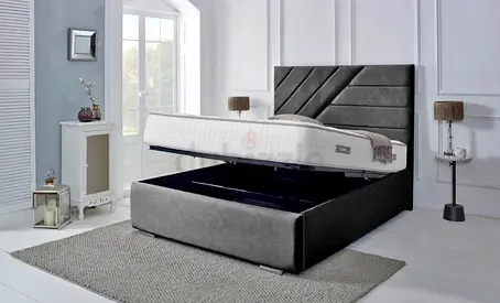 Stylish Grey Bed with Storage