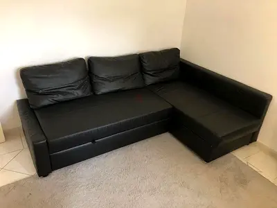 Stylish Black Leather Sofa bed with Storage