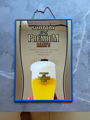 SUNTORY PREMIUM MALTS Hanging Beer Bar Mirror Pub Sign Japanese Wall Display