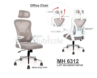 Ergonomic Office Chair - White Grey Color