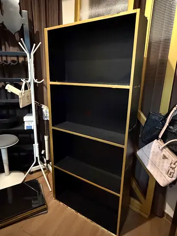 Stylish Black Open Bookcase with Gold Trim