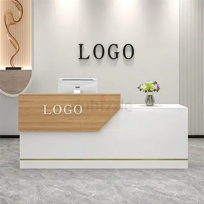 Modern Minimalist Reception Desk with Wood Accents