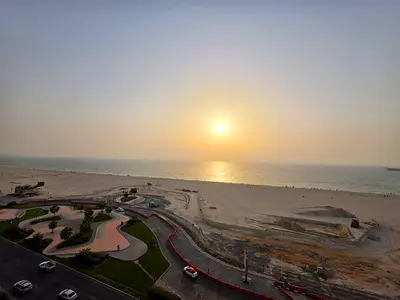 Two-bedroom apartment with a living room, direct sea view on Ajman Corniche - prime location at a very special annual rent price