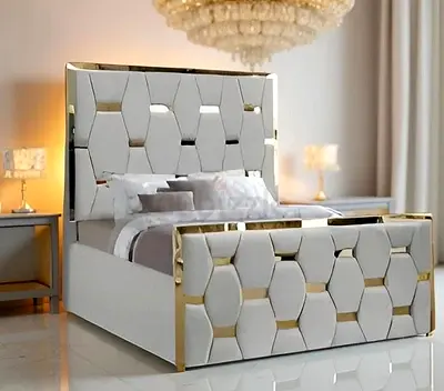 Elegant Modern Bed with Gold Accents