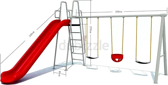 Kids Outdoor Playground Set with Slide and Swings, 3 seat swing , 1.8m Slide