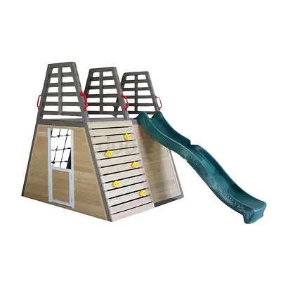 Backyard Wooden Playground with Plastic Slide and Climbing wall - 313 x 160 x 195 cms