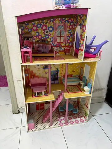 Wooden Dollhouse with Furniture
