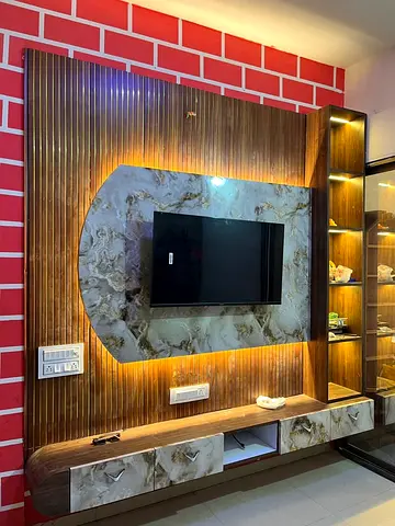 Marble-Accent Fluted Media Wall