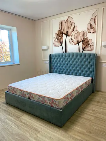 Elegant Green Velvet Bed with Mattress