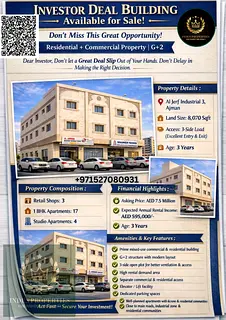 Investor Deal, G+2,Residential + Commercial building for sale in Al Jurf industrial 3