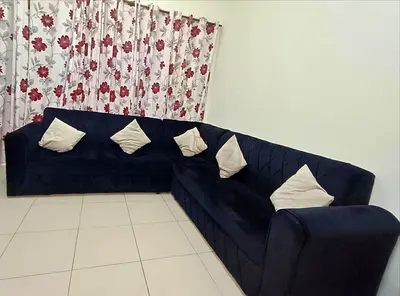 Elegant Cozy jet Black L shaped Sofa + 6 soft cushions and 2 armrest for free