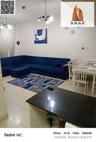 A fully furnished 2 bedroom apartment with a living hall is available for rent in City Tower in Ajman, located in a lively area close to markets