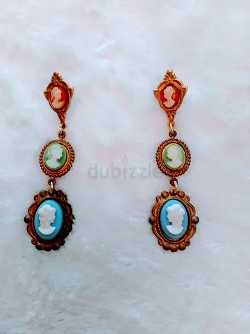 Antique cameo earrings - brass, from the US