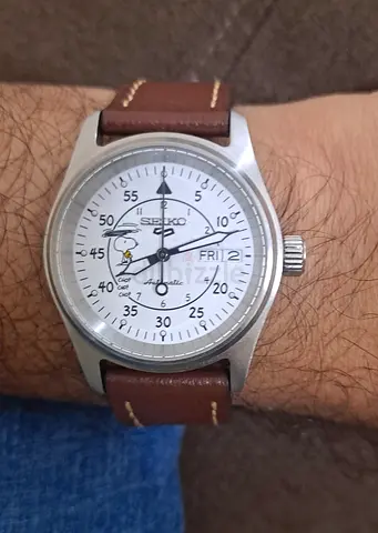 Seiko snoopy MOD Automatic Watch with Brown Leather Strap