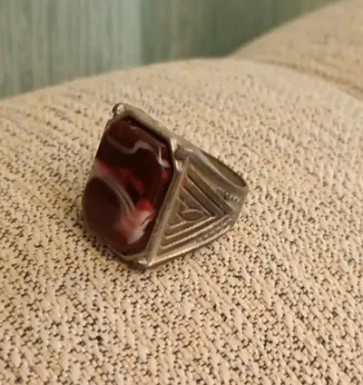 Vintage 925 Silver Ring with Red Agate Stone