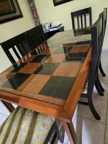 Teakwood Dining Table with Glass protection with 6 chairs