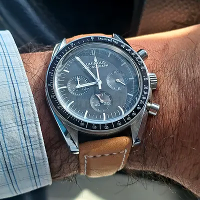 Mens Chronograph Watch with Brown Leather Strap