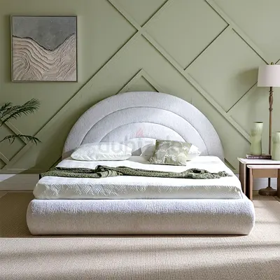 Semi circle headboard queen boucle thick bed frame