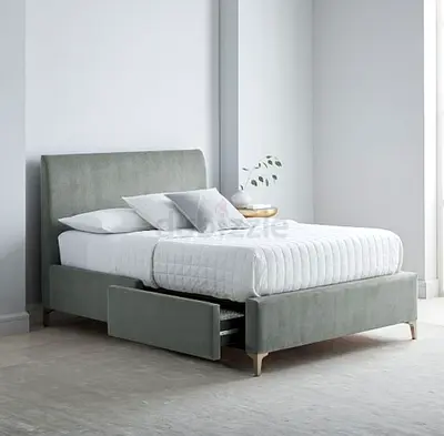 Comfortable Gray Bed with Storage Drawers