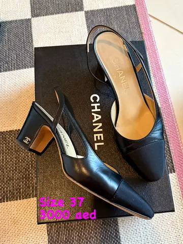 Authentic Chanel Slingback black lambskin leather size 37