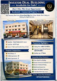 Investor Deal, G+2,Residential + Commercial building for sale in Al Jurf industrial 3