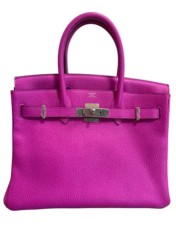 AUTHENTIC HERMES ROSE MAGNOLIA CLEMENCE LEATHER PALLADIUM HARDWARE BIRKIN 25 HANDBAG