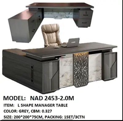 L Shape Manager Table - Grey